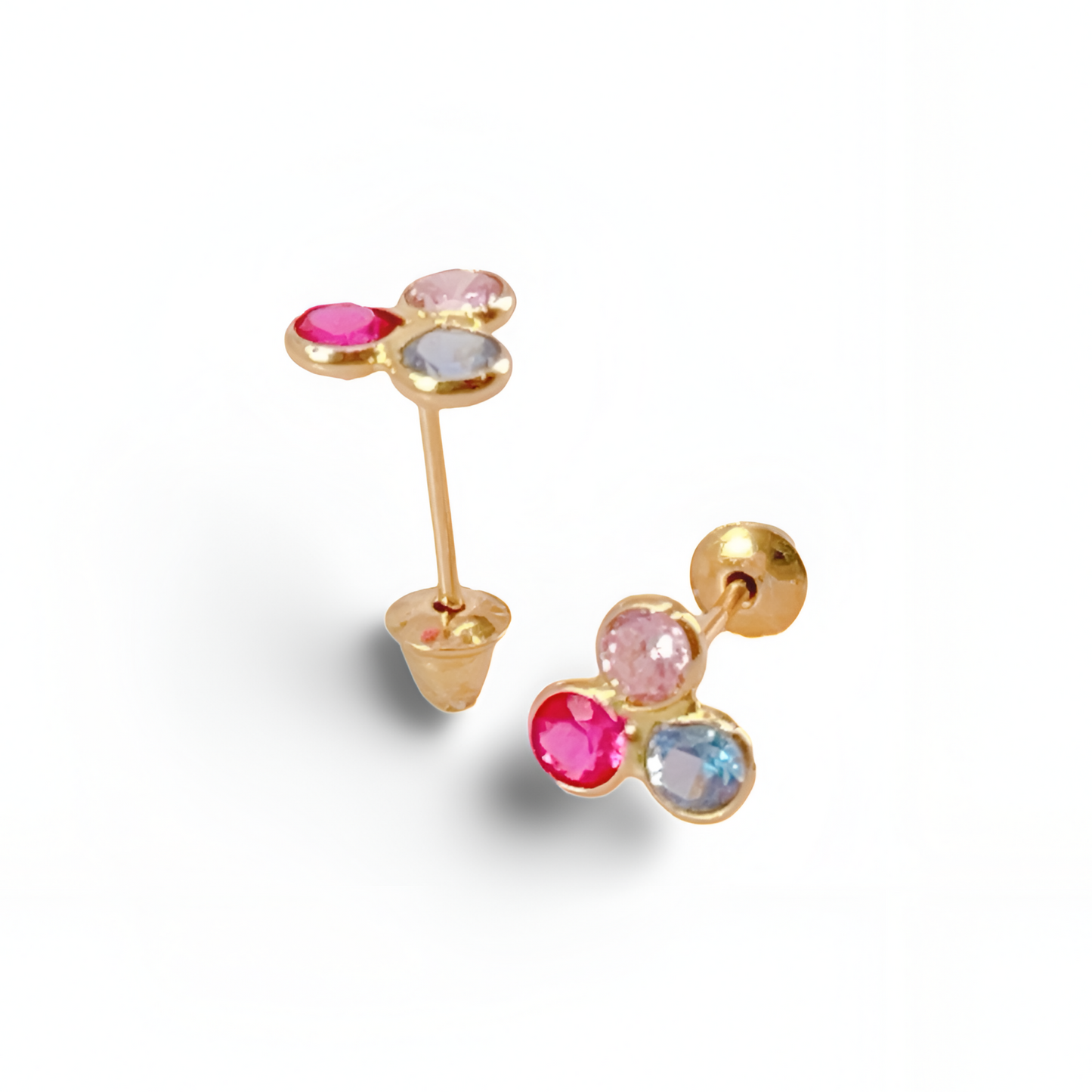 Brincos Press-Baby com Cristais Coloridos em Ouro Amarelo