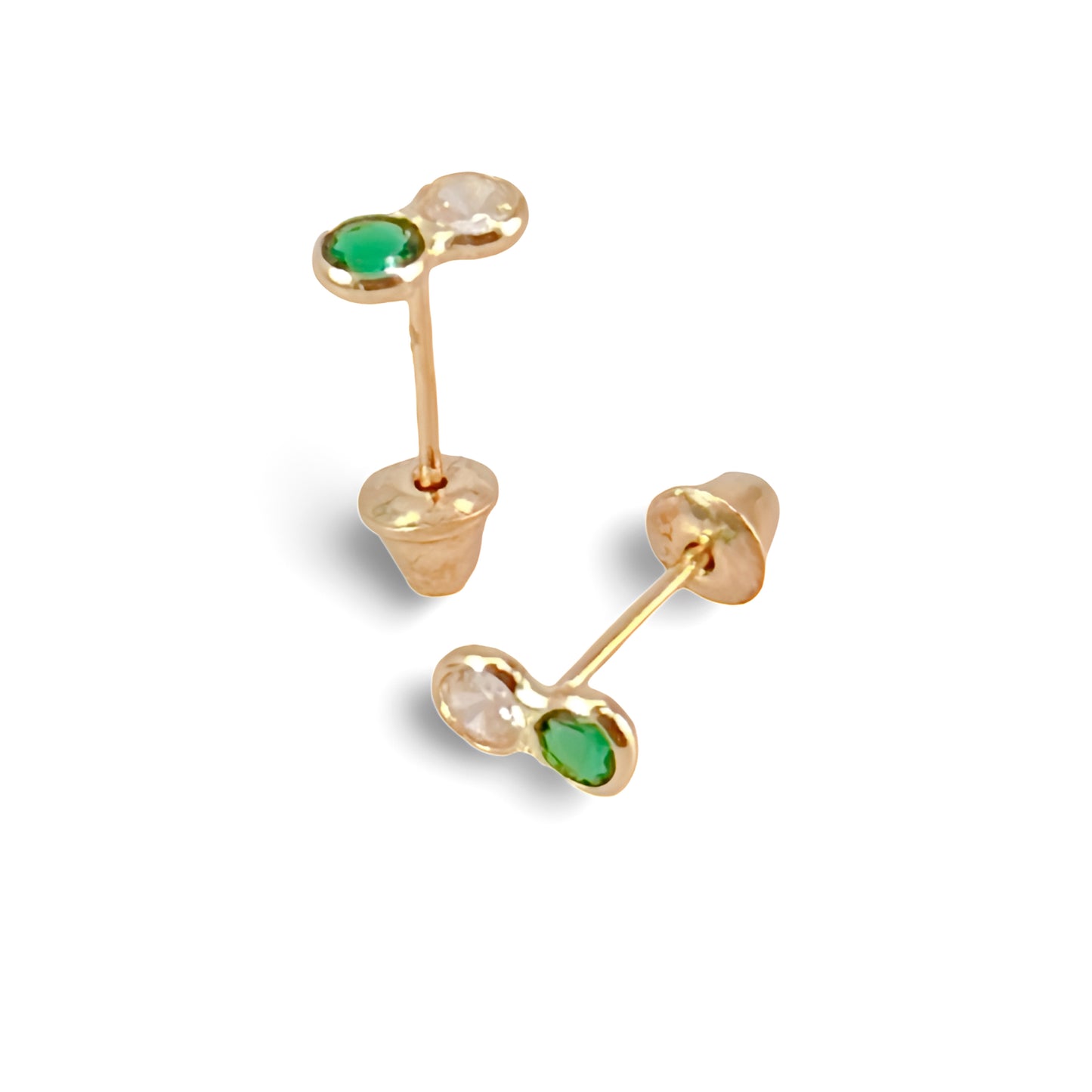 Brincos Press-Baby com Cristais Coloridos em Ouro Amarelo