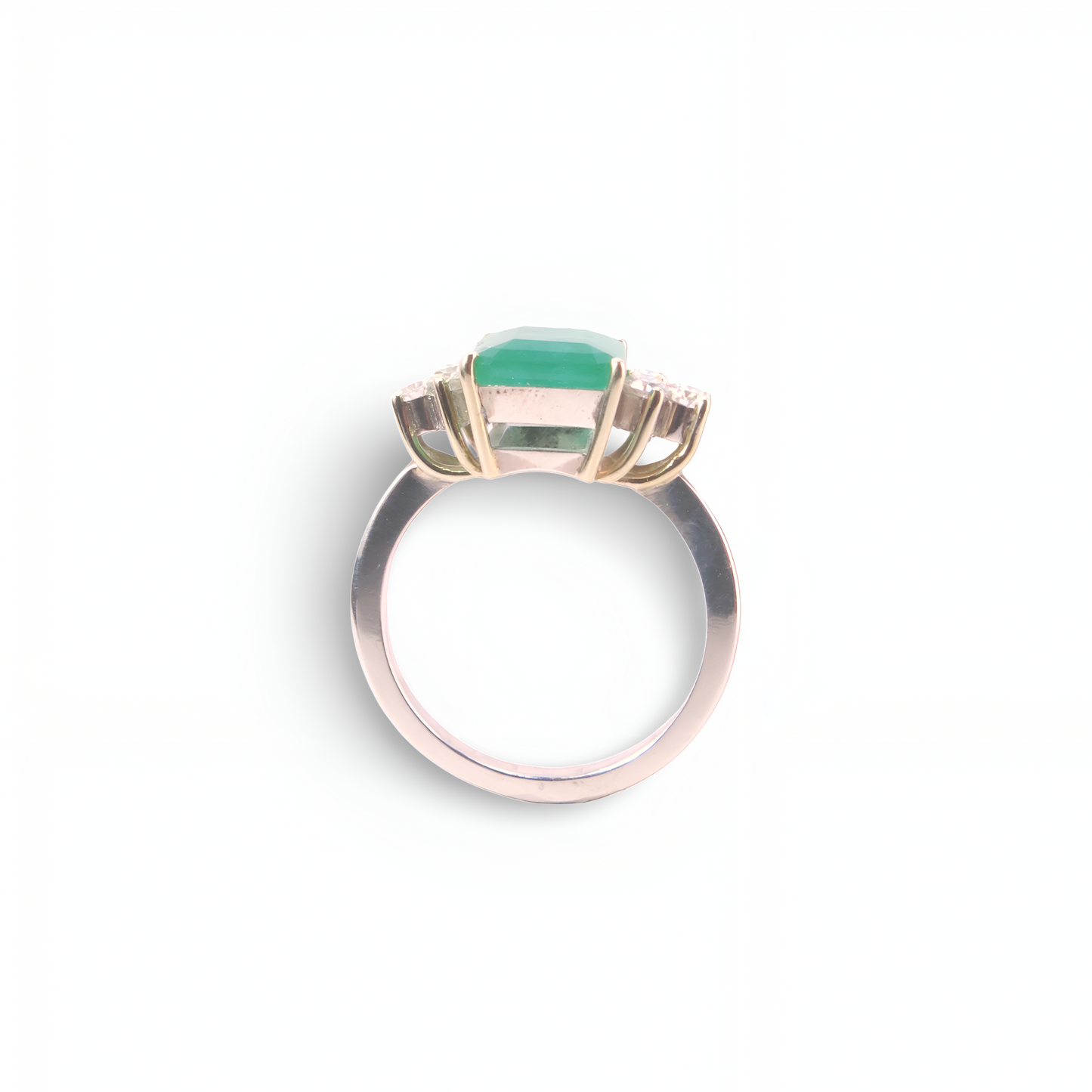 Anel de Esmeralda e Diamantes em Prata e Ouro