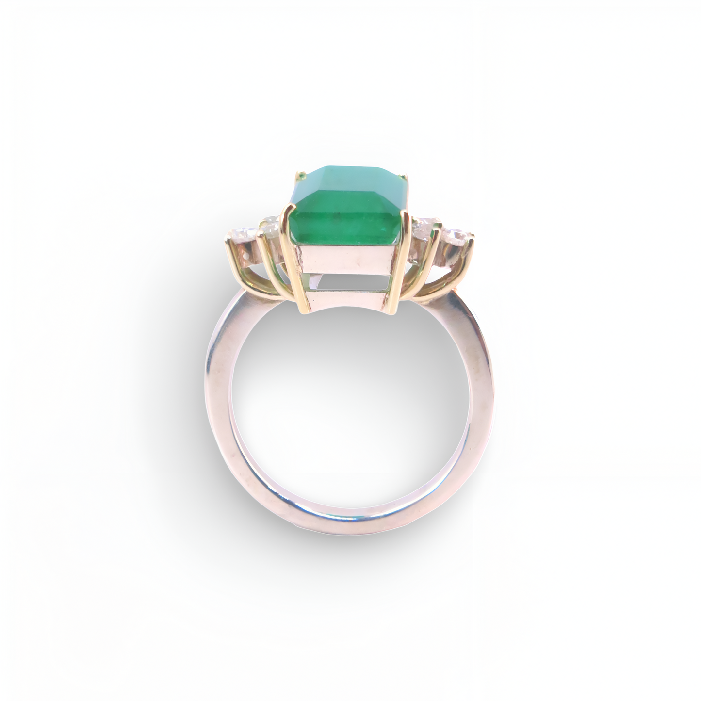 Anel de Esmeralda e Diamante em Prata e Ouro