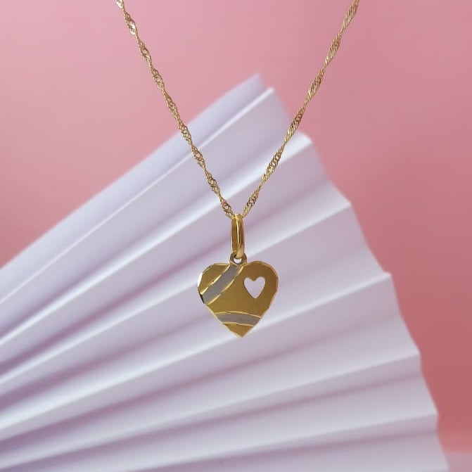 Pingente de Coração em Ouro Branco e Ouro Amarelo 18k