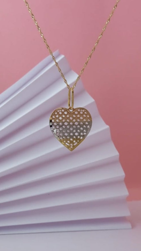 Pingente Coração em Ouro Amarelo, Branco e Vermelho 18k