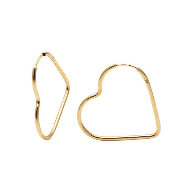 Brincos Argolas Coração em Prata e Ouro