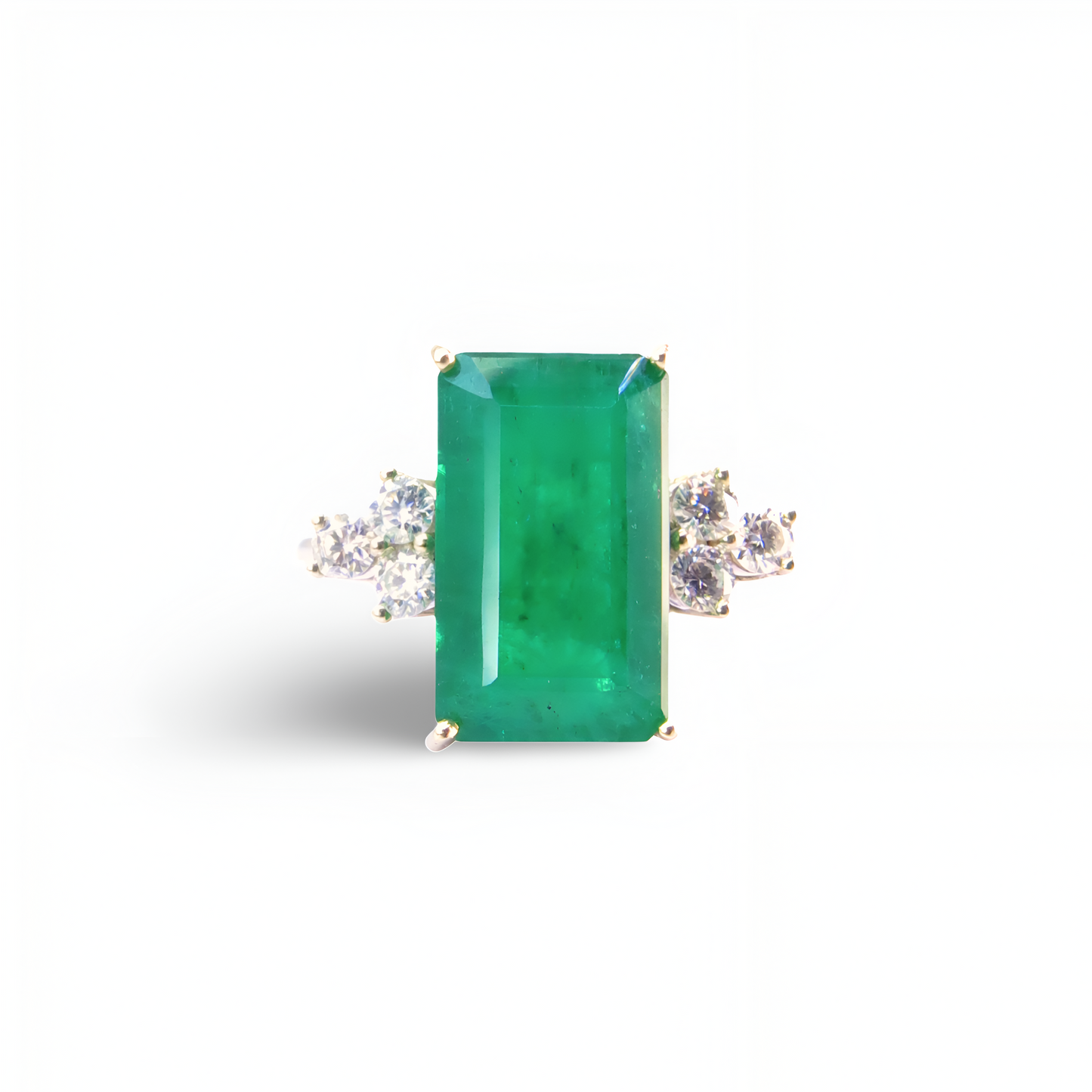Anel de Esmeralda e Diamante em Prata e Ouro