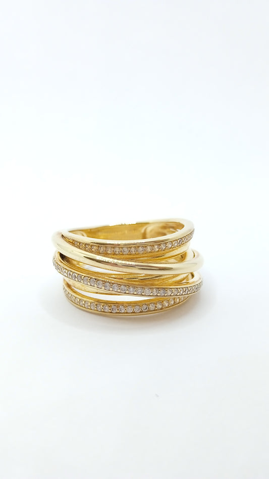 Anel em Prata com banho em Ouro Amarelo e Cristais Brancos