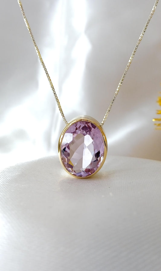 Gargantilha com Cristal Rose de France em Prata e Ouro