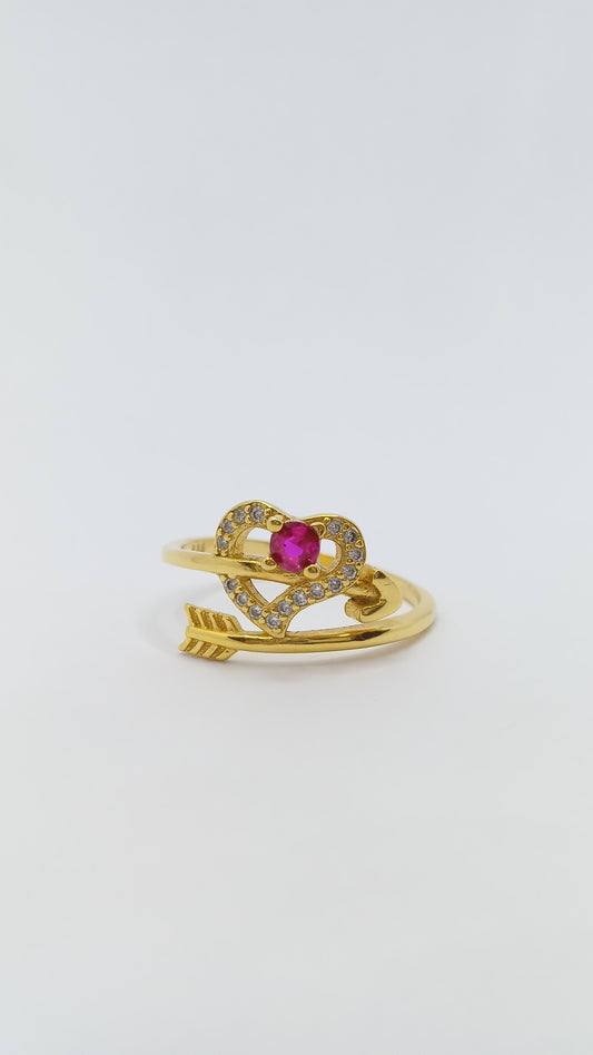 Anel de Prata Flecha do Cupido com Banho em Ouro Amarelo com Cristais