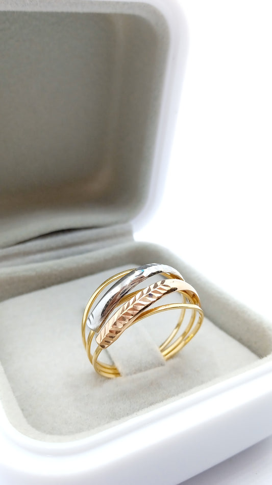 Anel em Ouro Amarelo, Branco e Vermelho