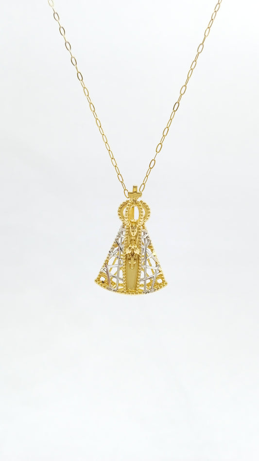 Pingente Nossa Senhora Aparecida em Ouro Amarelo e Ouro Branco