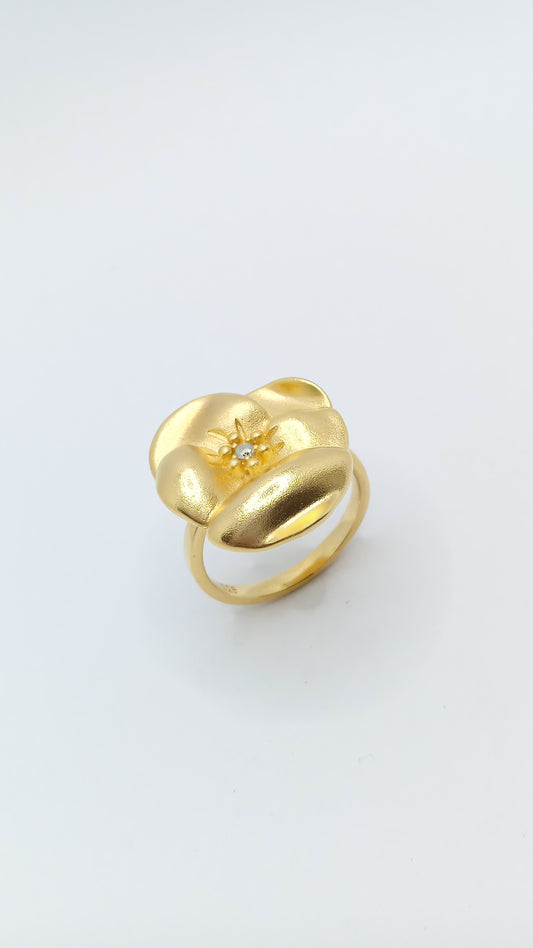 Anel For com Cristal Branco em Prata e Ouro