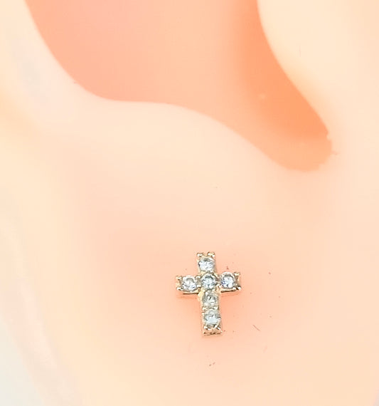 Brinco Baby em Ouro 18k com Cristais Brancos formato Cruz