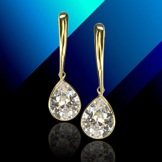 Brincos com Pingo de Cristal Branco e Ouro