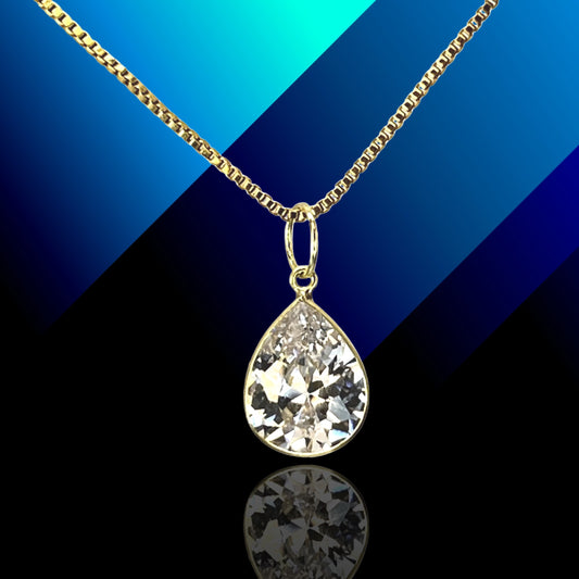 Pingente Pingo de Cristal Branco em Ouro