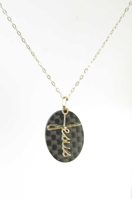 Pingente Jesus em Fibra de Carbono e Ouro 18k