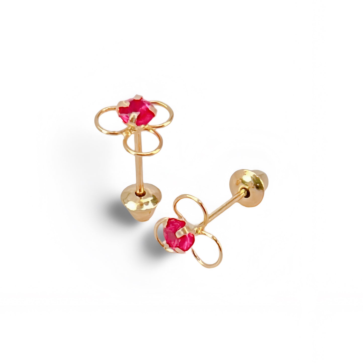 Brincos Press-Baby Flor com Cristal em Ouro Amarelo