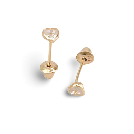 Brincos Press-Baby com Coração de Cristal em Ouro Amarelo