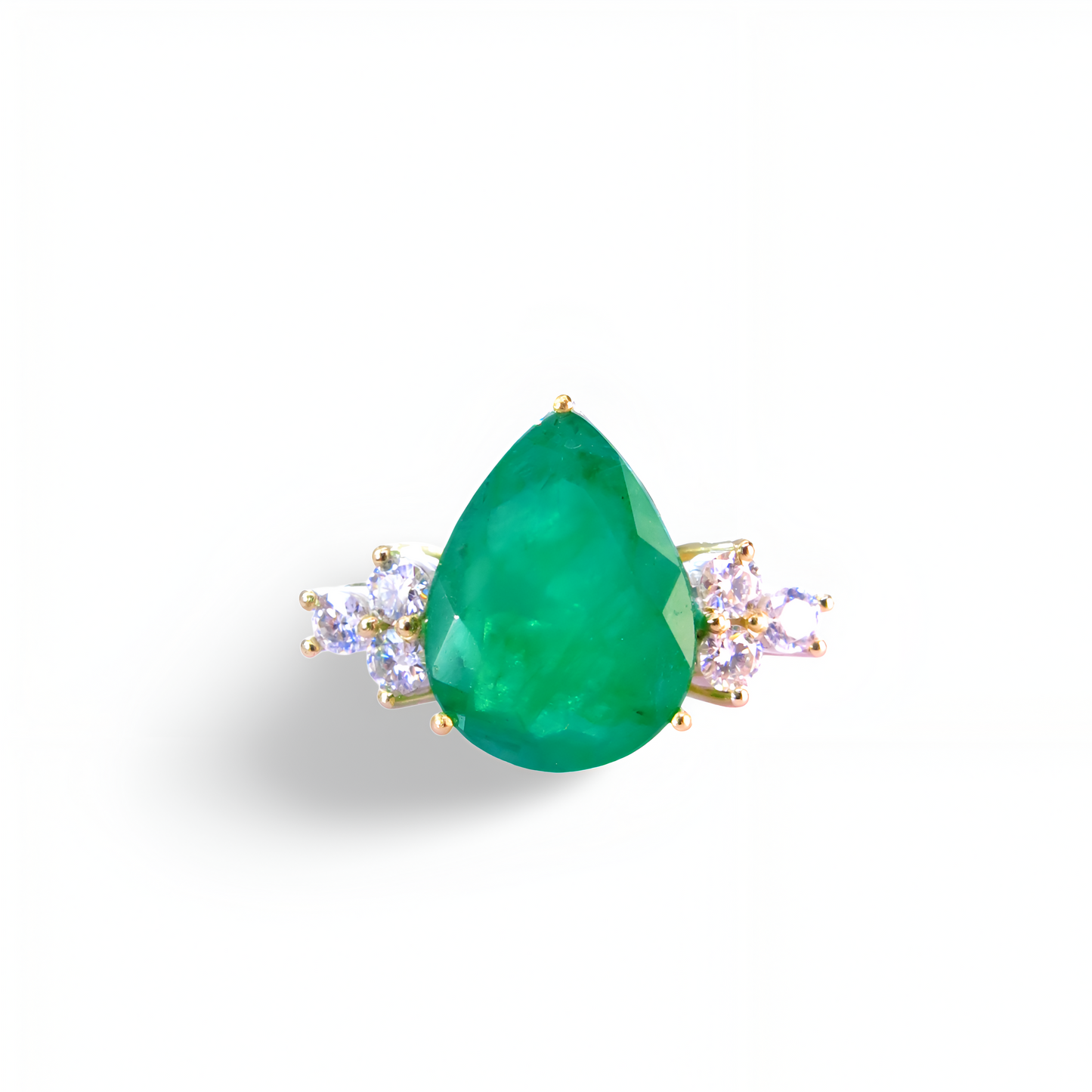 Anel Gota de Esmeralda com Diamantes em Prata e Ouro