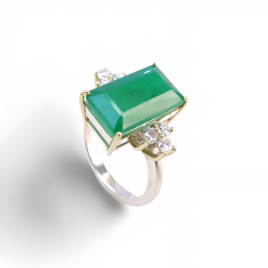 Anel de Esmeralda e Diamante em Prata e Ouro