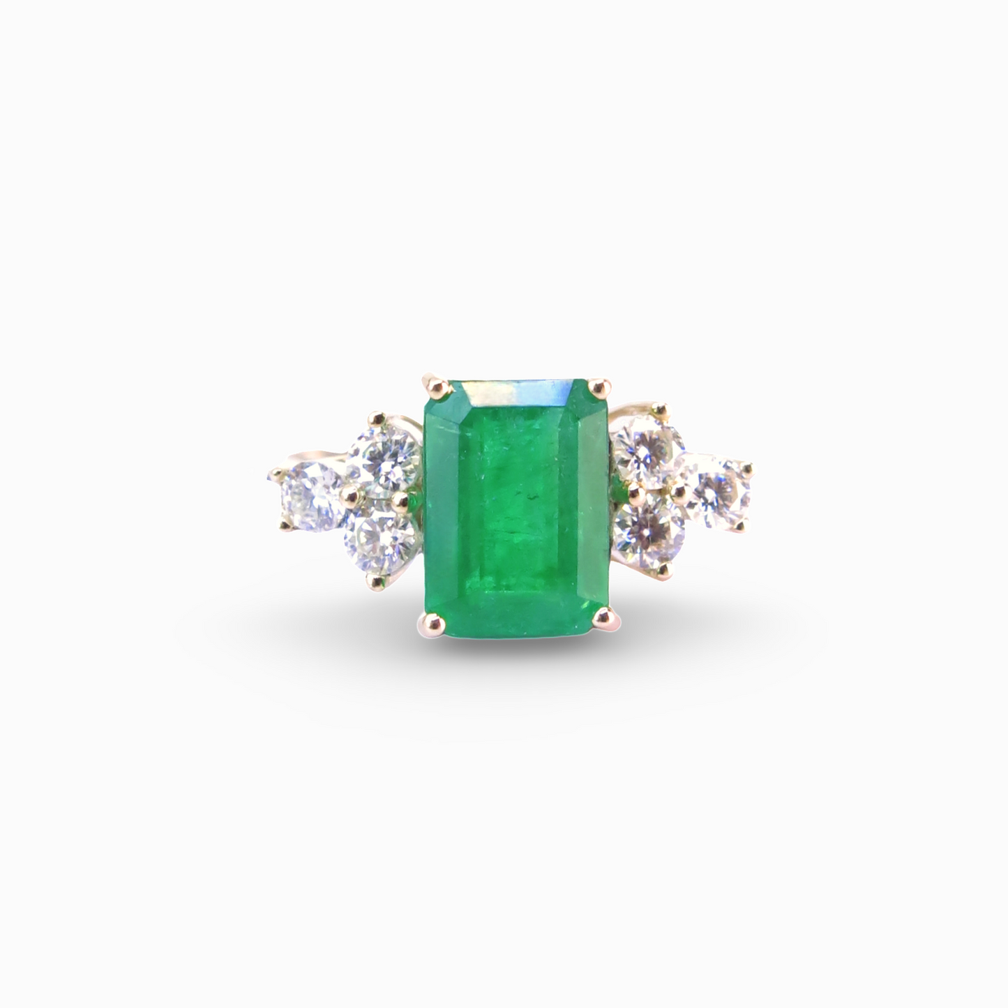 Anel de Esmeralda e Diamantes em Prata e Ouro