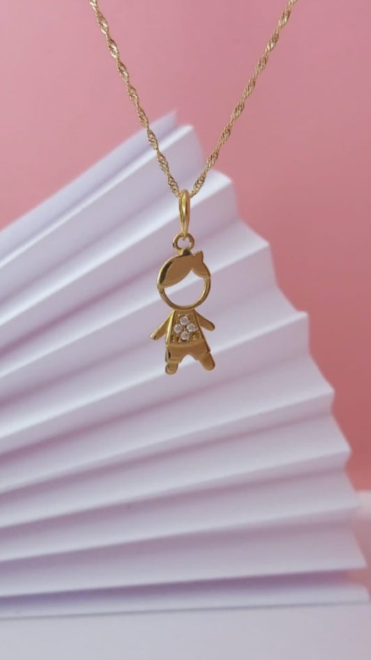Pingente Menino em Ouro 18k e Cristais Brancos