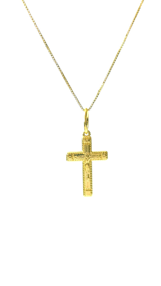 Gargantilha Crucifixo com Jesus em Prata e Ouro