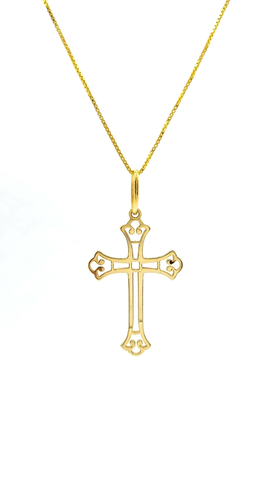 Gargantilha Cruz em Prata e Ouro