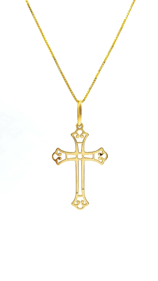 Gargantilha Cruz em Prata e Ouro