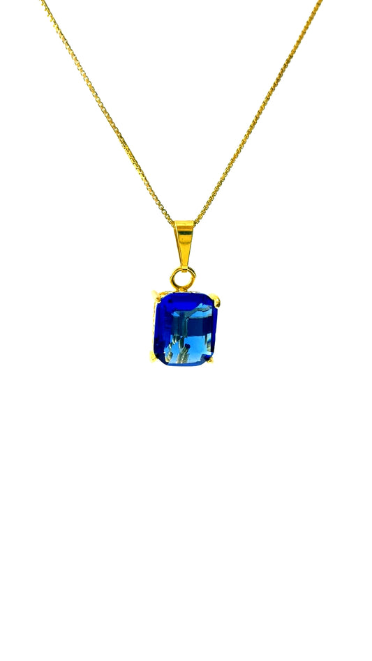 Gargantilha Cristal Quadrado em Prata e Ouro