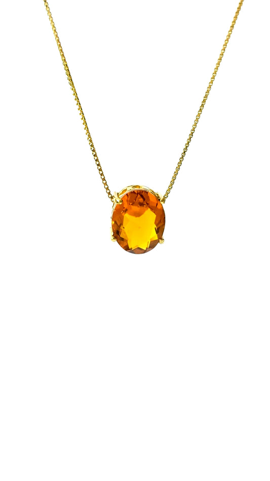 Gargantilha Cristal Citrino em Prata e Ouro