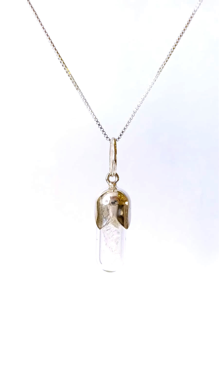 Gargantilha Cápsula de Cristal em Prata