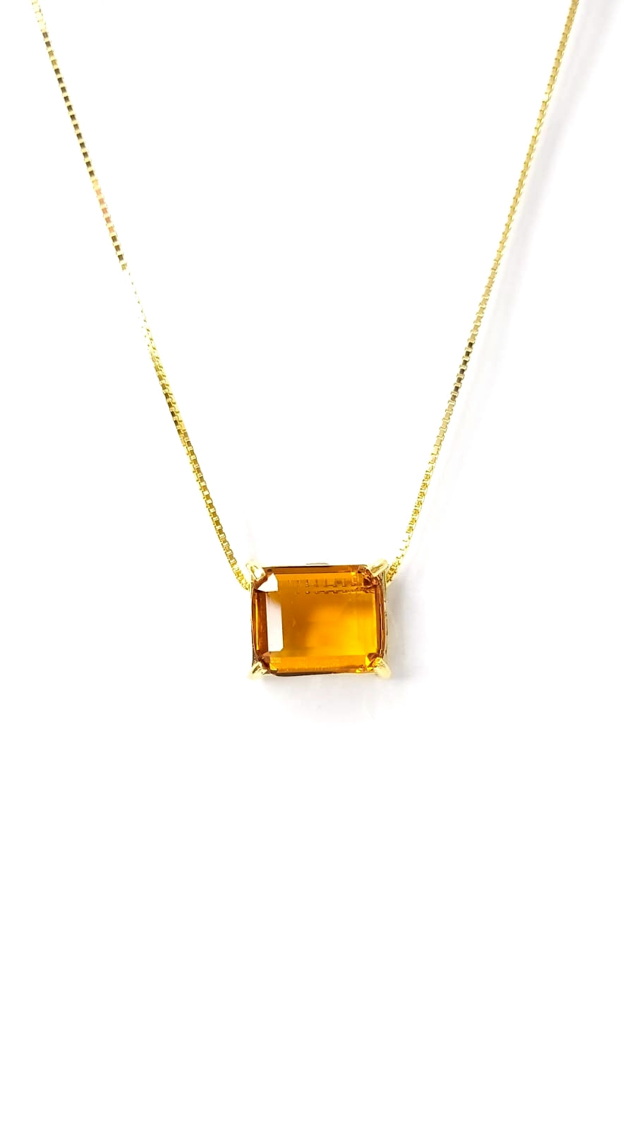 Gargantilha Cristal Quadrado em Prata e Ouro