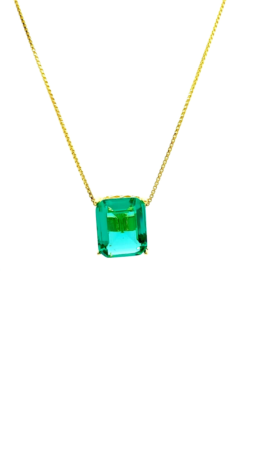 Gargantilha Cristal Quadrado em Prata e Ouro